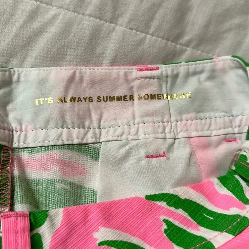 Lilly Pulitzer 00 5” The Callahan 💯 Cotton 4 Pocket White Green Pink Shorts